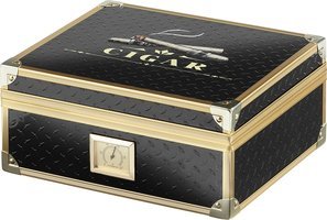 Zigarrenzubehör Humidor  Angelo schwarz mit goldfarbenen Metallrahmen (920049)