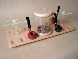 Pfeifenzubehör Pfeifenständer  Guy Janot 12er Buche mit Topf hell, Plexiglas grün (7027)
