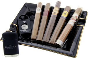 CIGARWORLD Starter Sets Einsteiger (5 Zigarren + Cutter + Feuerzeug + Aschenbecher)