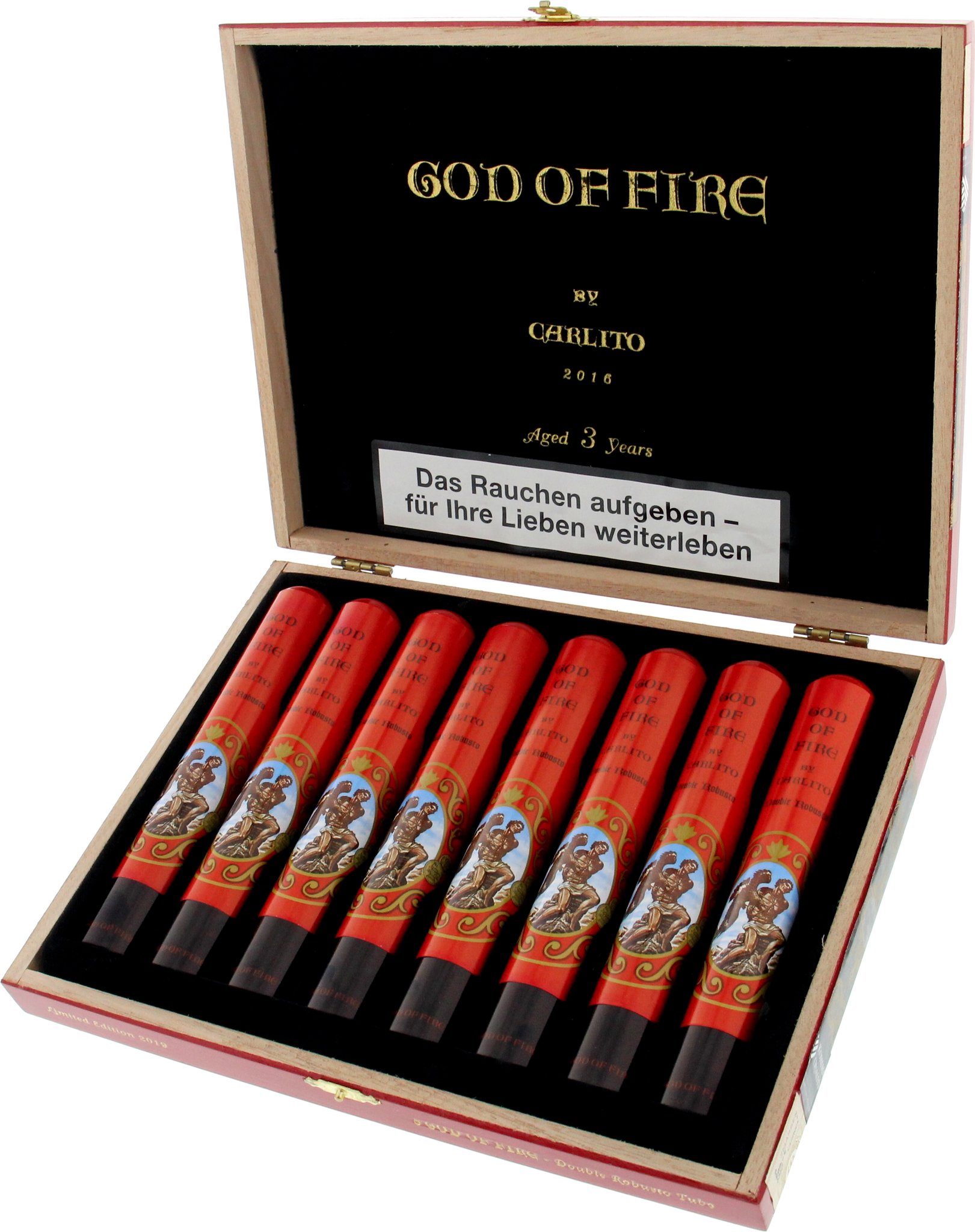 God of Fire by Arturo Fuente Double Robusto Tubos by Carlito (Limited Edition 2019) Kiste offen
