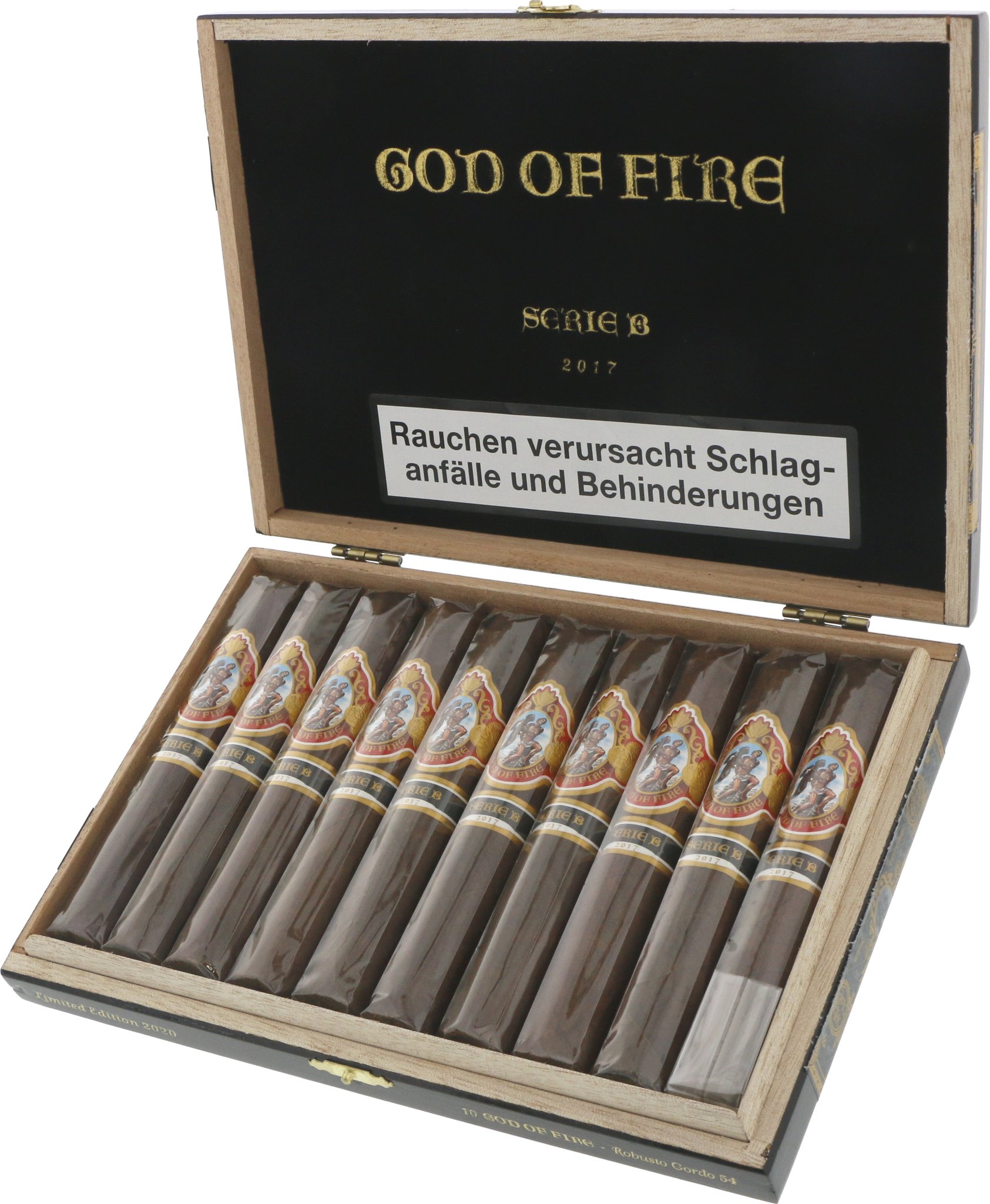 God of Fire by Arturo Fuente Serie B 2017 Robusto Gordo 54 (Limited Edition 2020) Kiste offen