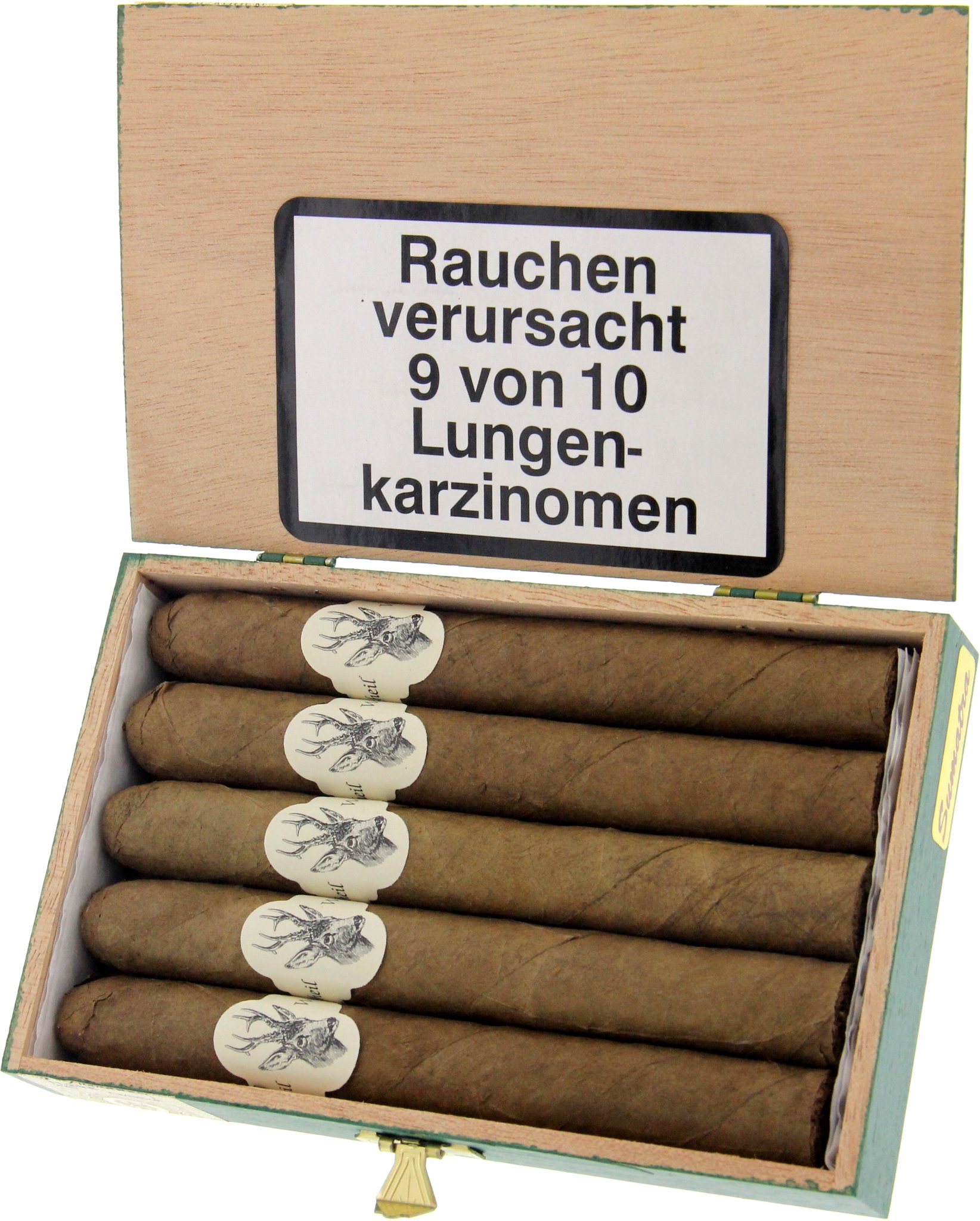 Don Stefano Weidmannsheil Corona Sumatra (Rackelhahn) 5er Kiste offen