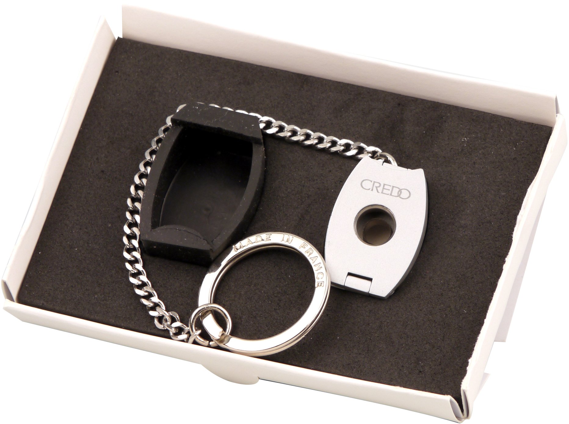 Credo Zigarrenbohrer oval 3-in-1 Punch mit Kette Silber (592561) Verpackung offen