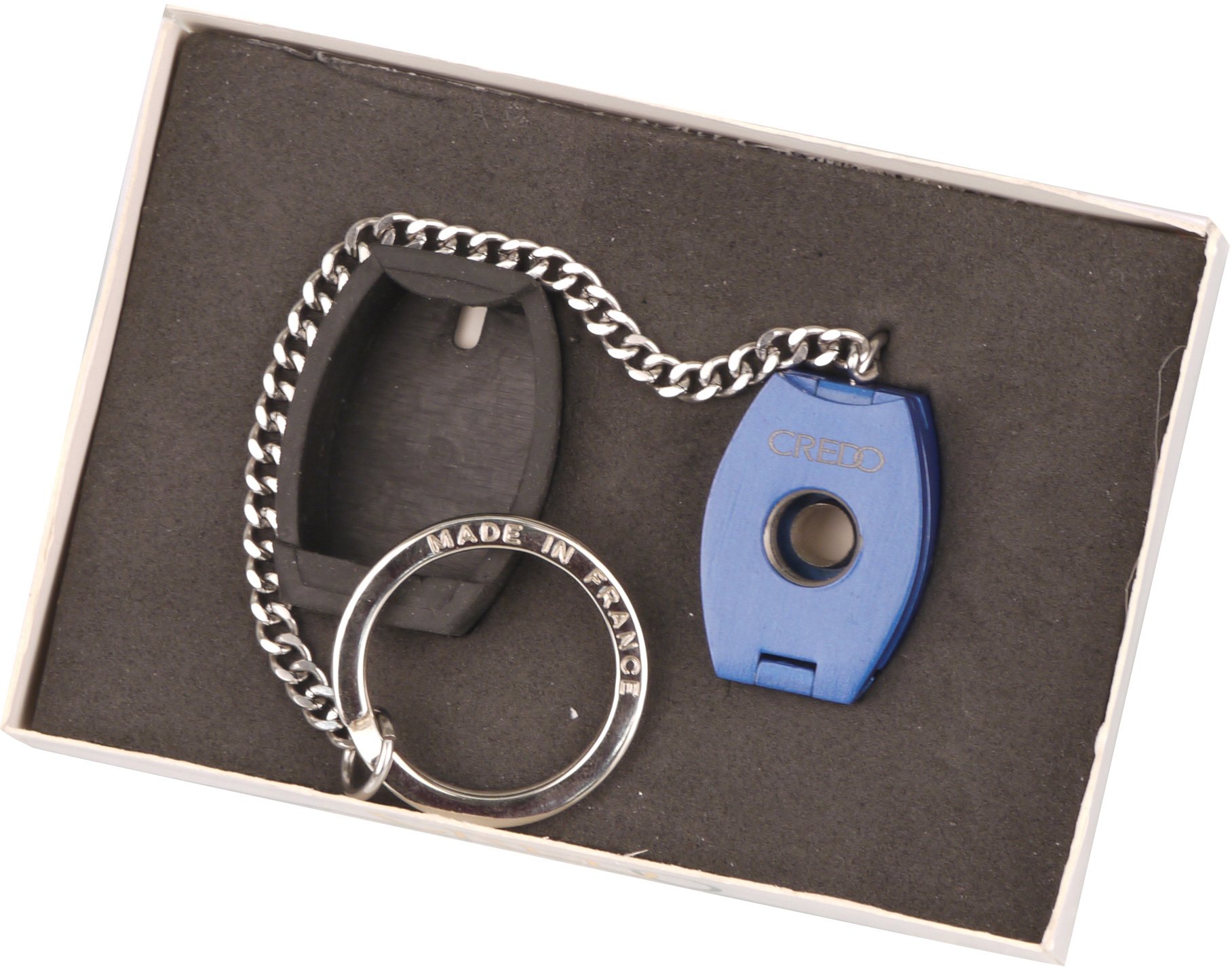 Credo Zigarrenbohrer oval 3-in-1 Punch mit Kette BLAU (592562) Verpackung offen