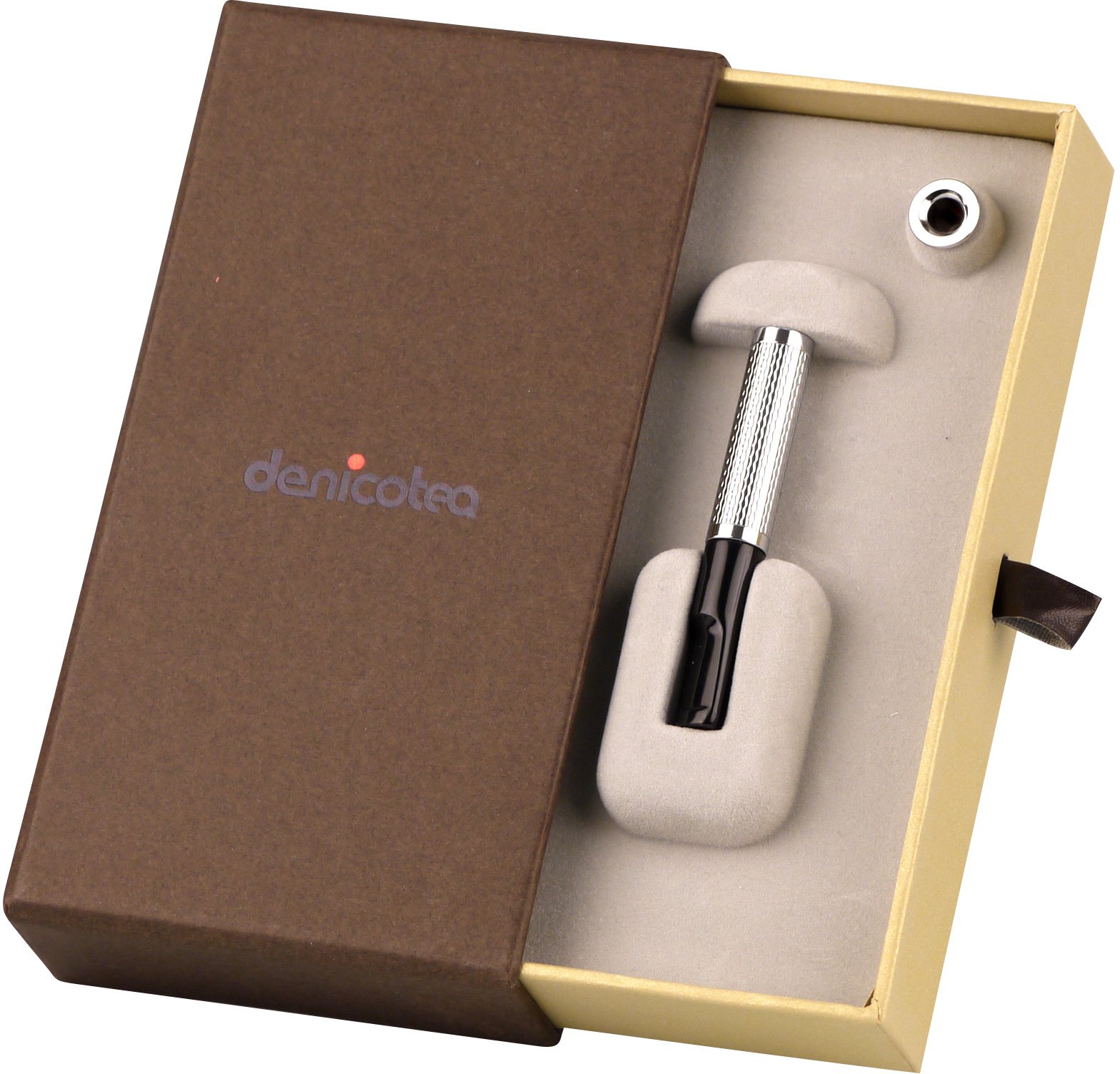 Denicotea Zigarrenspitze Cigarillo-Sattel fur 6mm Cigarillos silber guillochiert (013090) Verpackung