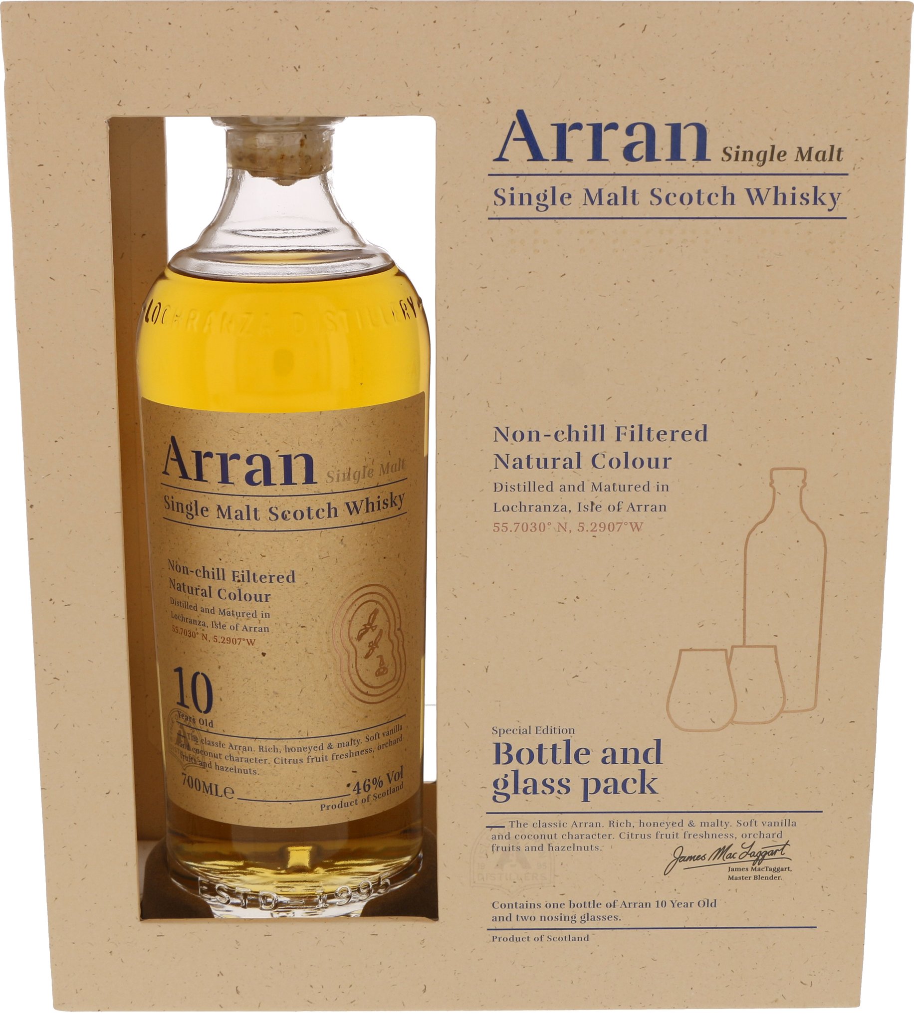 The Arran Malt Whisky 10 Years Aged (0,7 l / 46 % Vol.) mit 2 Gläsern