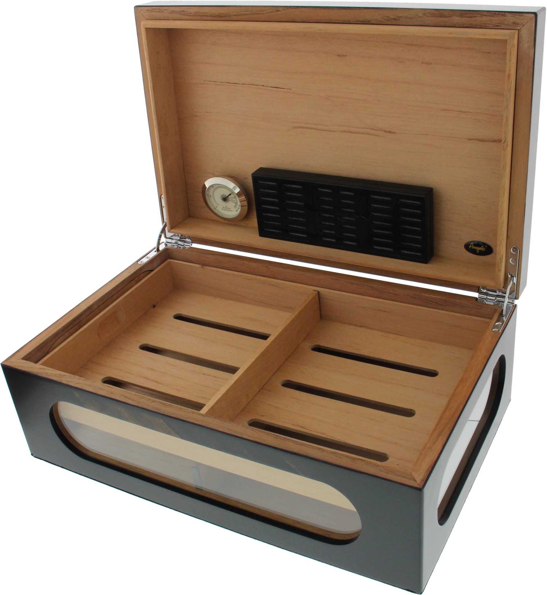 Angelo Zigarrenhumidor braun matt inkl. Acrylpolymer-Befeuchter (920026) offen