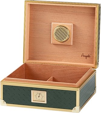 Angelo Zigarrenhumidor grün mit goldfarbenen Metallrahmen (920051) offen