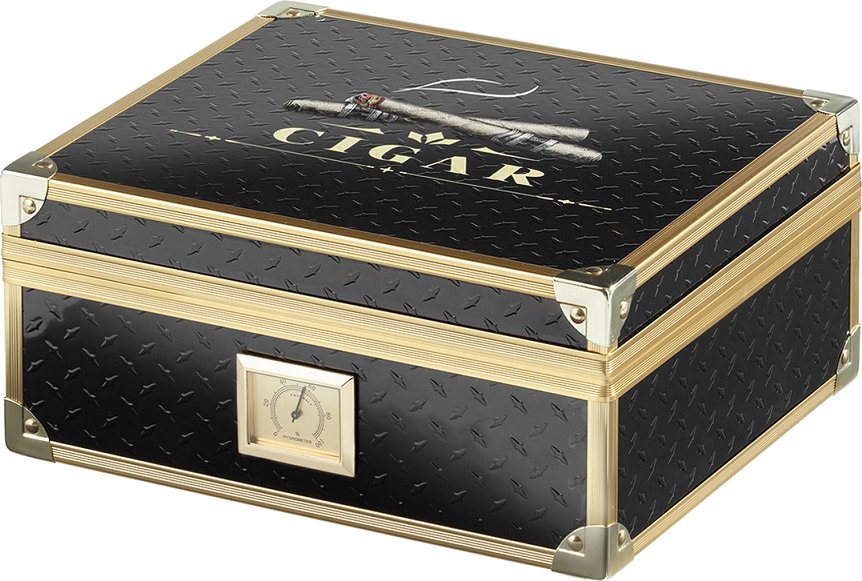 Angelo Zigarrenhumidor schwarz mit goldfarbenen Metallrahmen (920049)