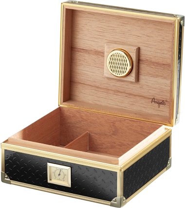 Angelo Zigarrenhumidor schwarz mit goldfarbenen Metallrahmen (920049) offen