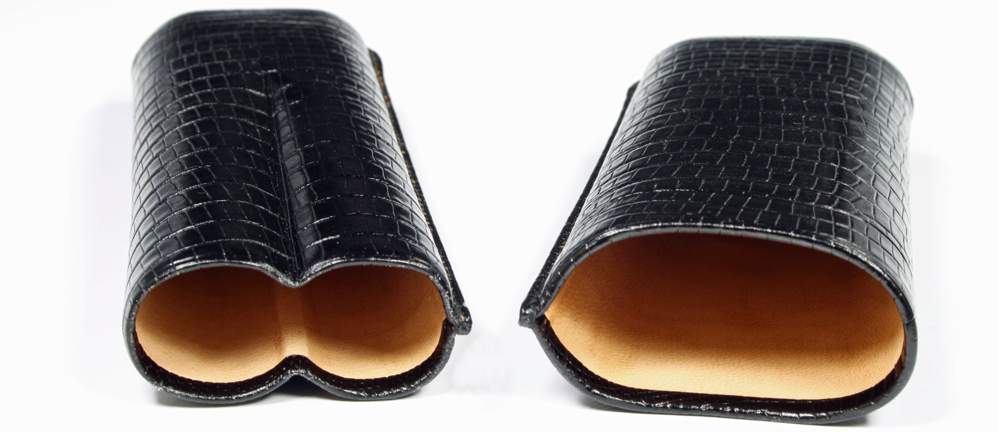 Martin Wess Premium Lederetui - Eidechse (Lizard) Black 2er Corona (592) offen