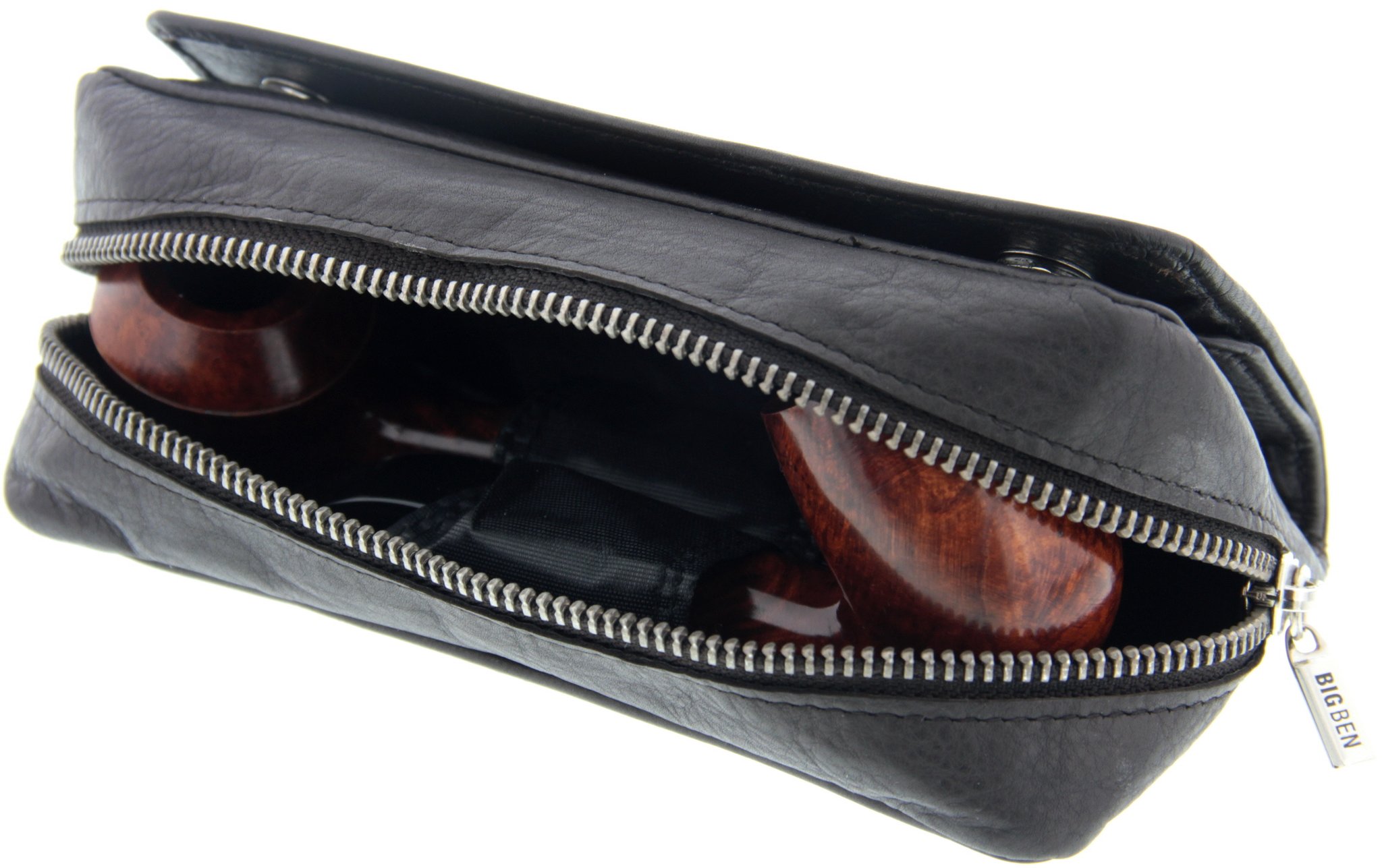 Big Ben Pfeifentasche Kombibeutel für 2 Pfeifen Leder dunkelbraun (745140415) Detailbild