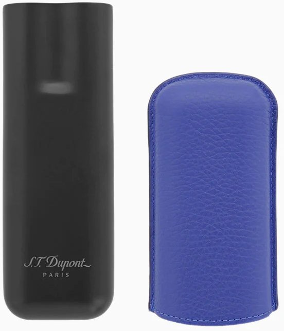 S.T. Dupont Zigarrenetui Metall 2er ocean blau/schwarz matt (183161) offen