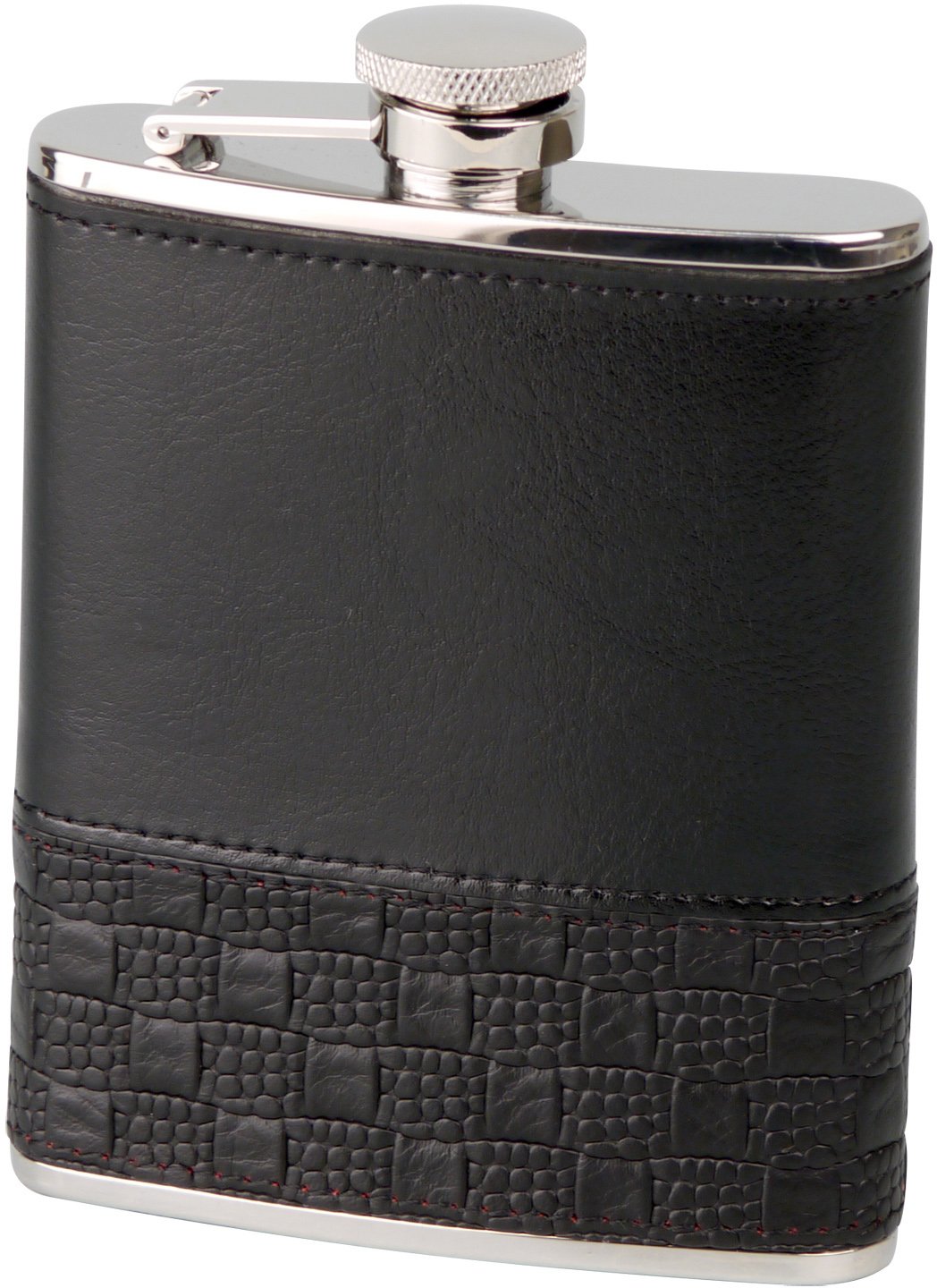Classic Taschenflasche Edelstahl Leder schwarz mit Karomuster 180 ml (725663)