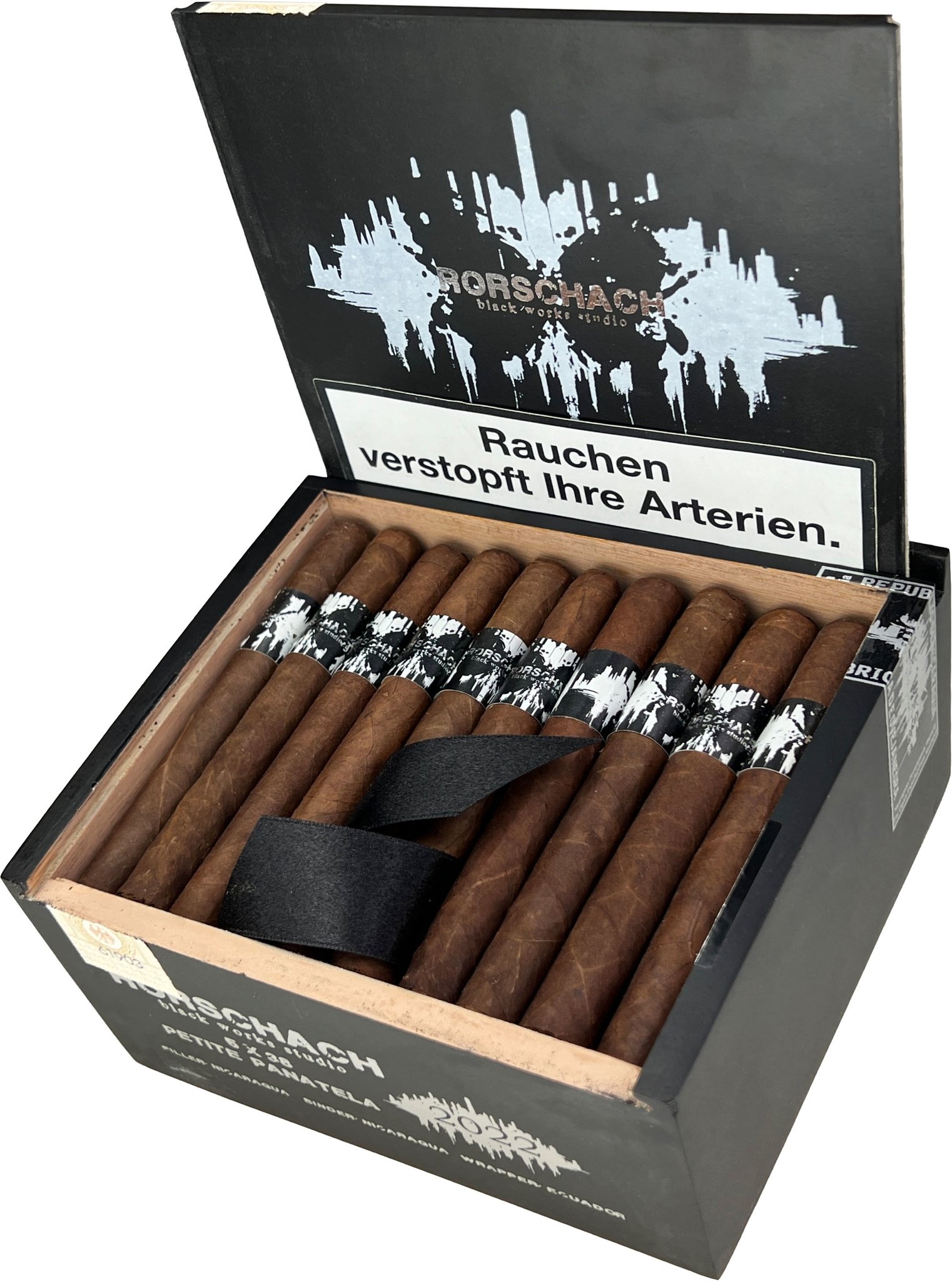 Black Label Trading Company Black Works Studio Rorschach Petite Panatela Kiste offen