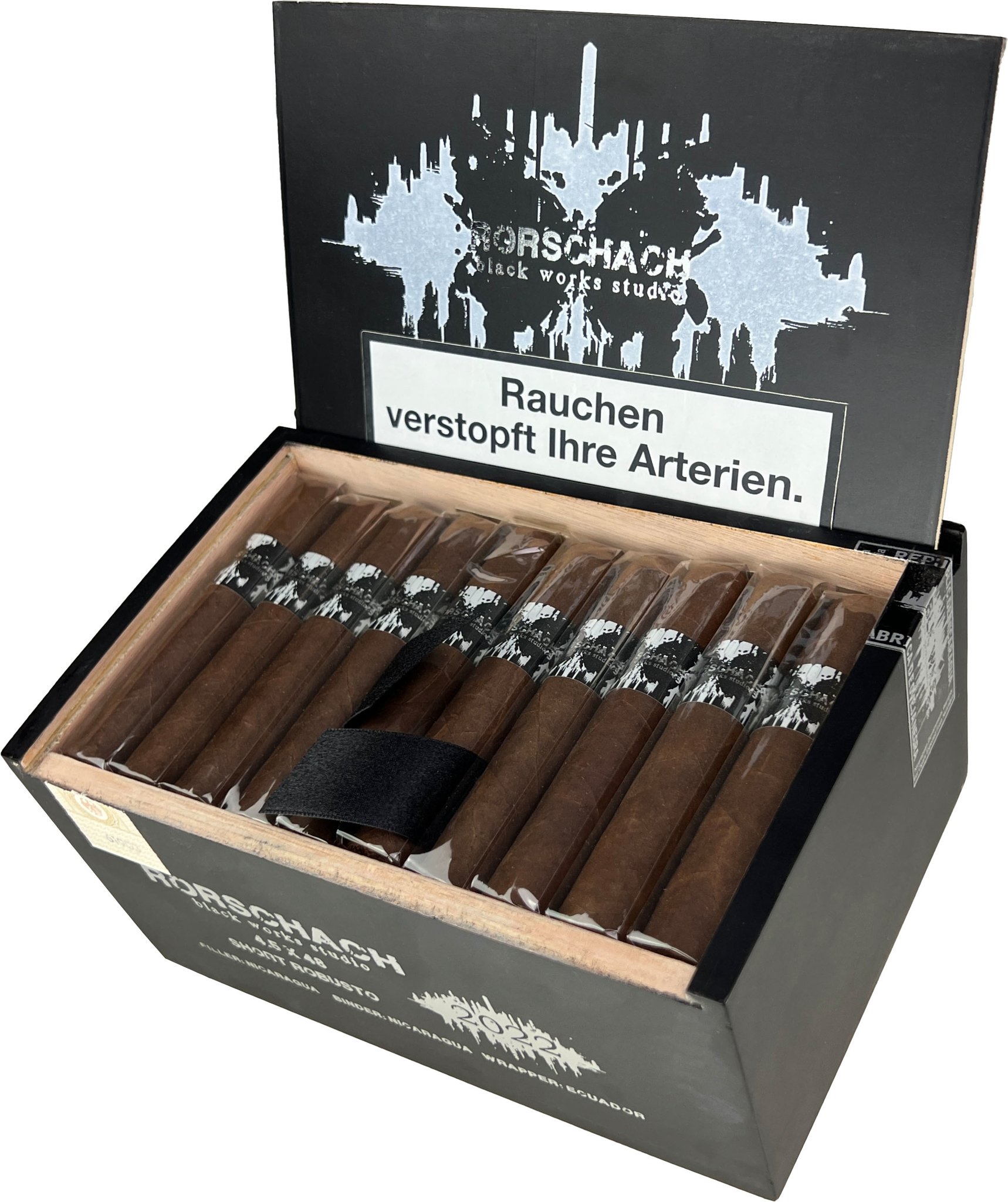 Black Label Trading Company Black Works Studio Rorschach Short Robusto Kiste offen