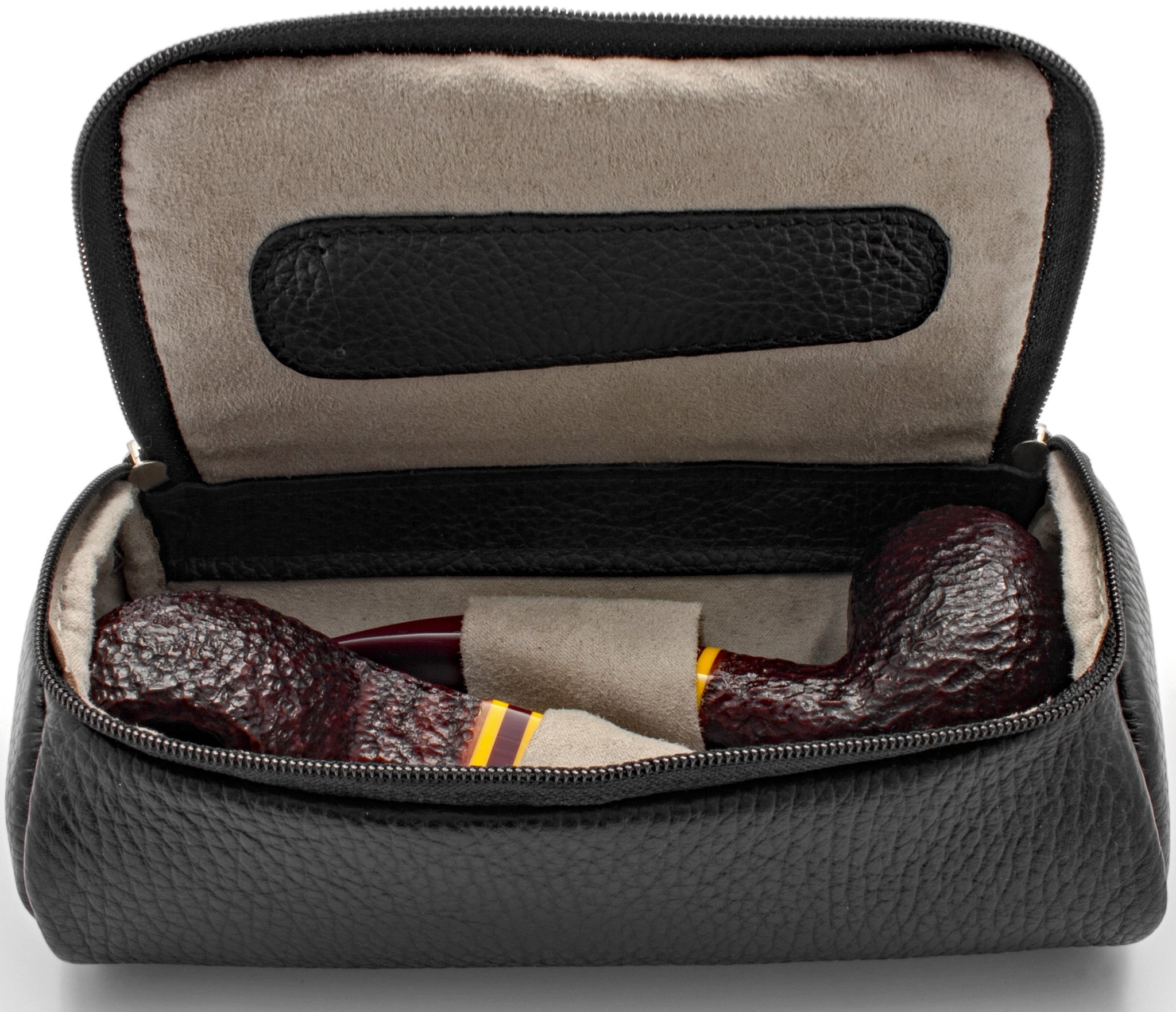 Savinelli Pfeifentasche 2er Pfeifentasche Rindleder schwarz Detailansicht
