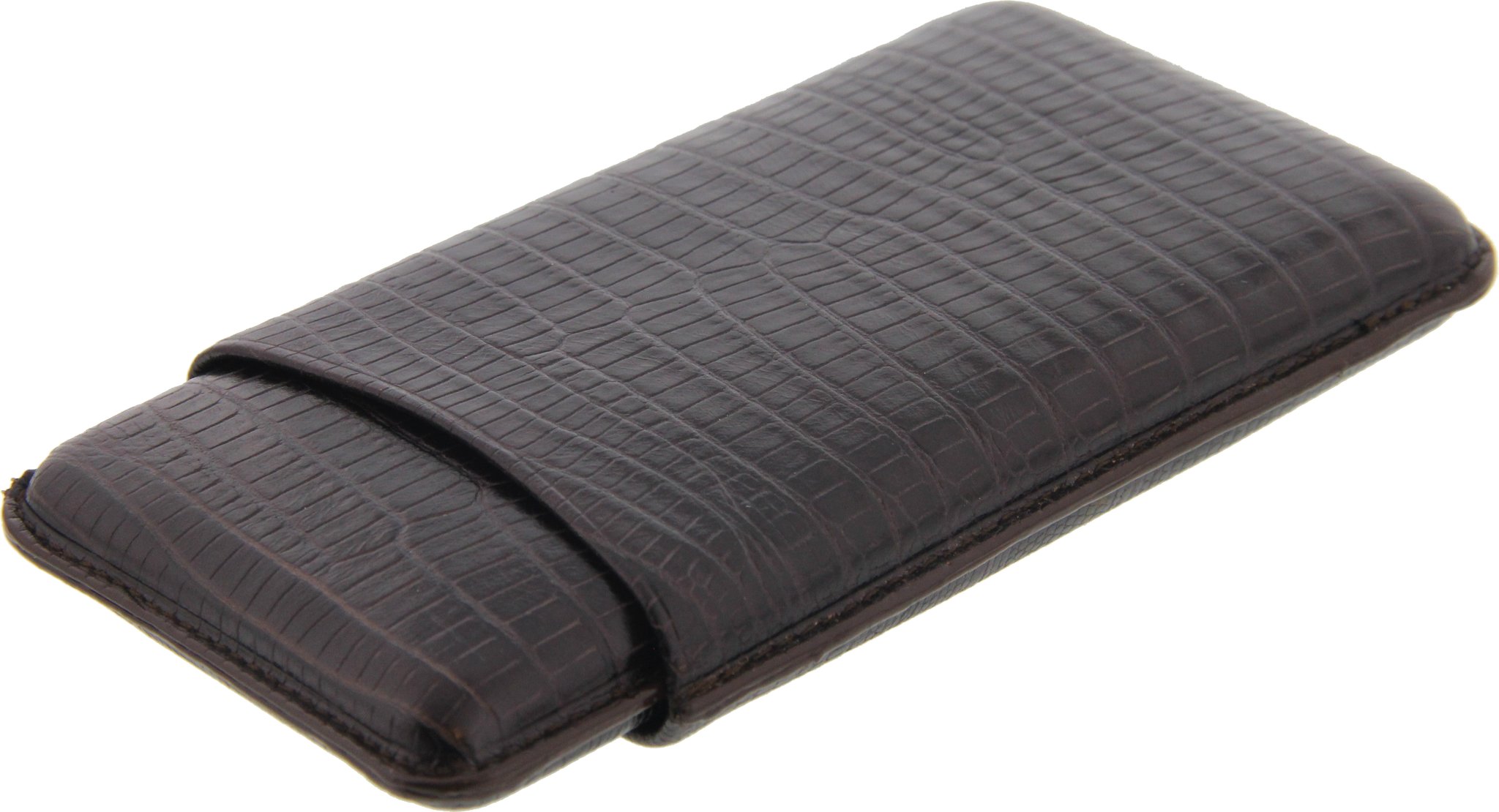 Martin Wess Premium Lederetui - Eidechse (Lizard) Brown Panatela (503-13) liegend