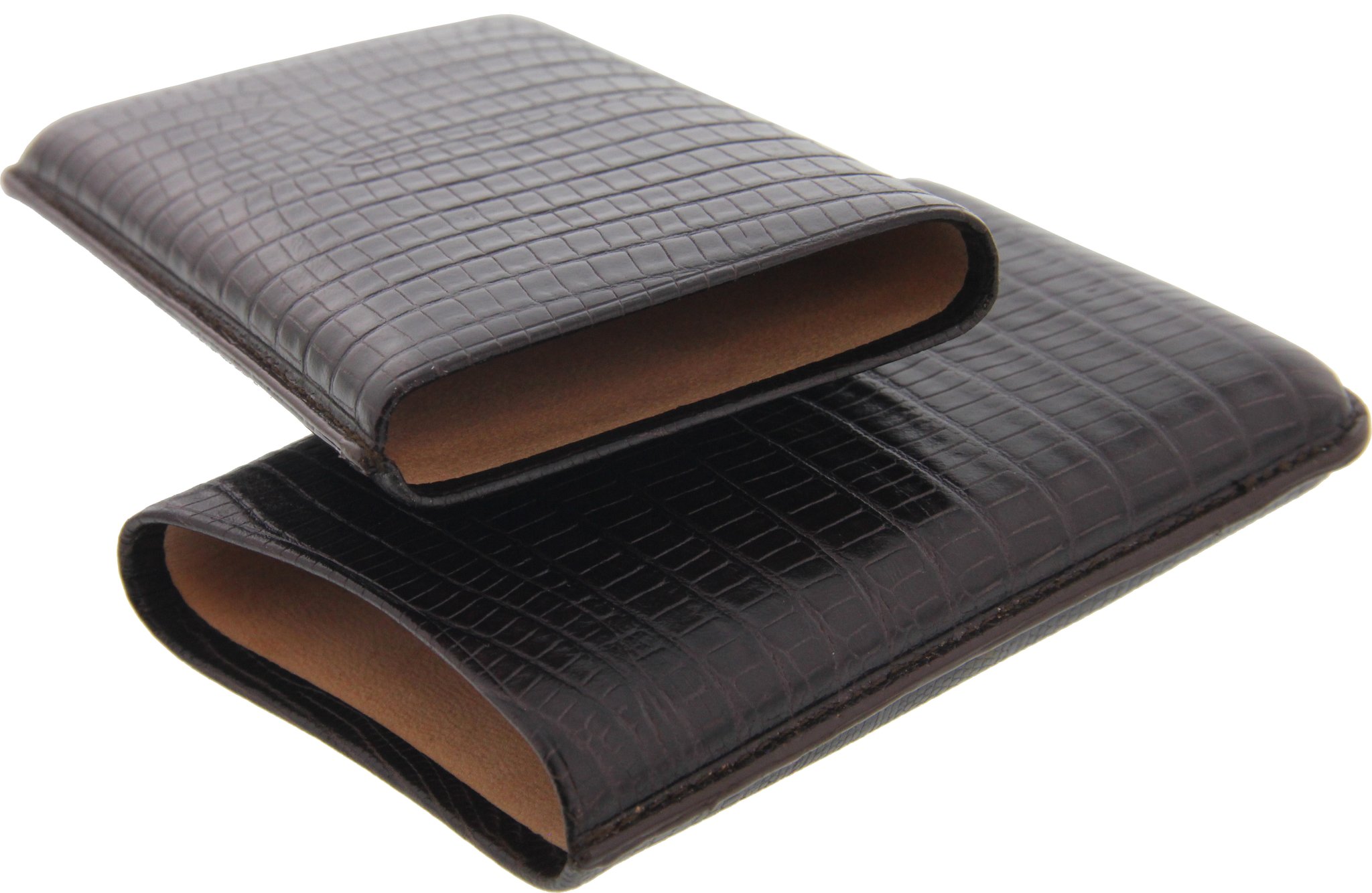 Martin Wess Premium Lederetui - Eidechse (Lizard) Brown Panatela (503-13) offen