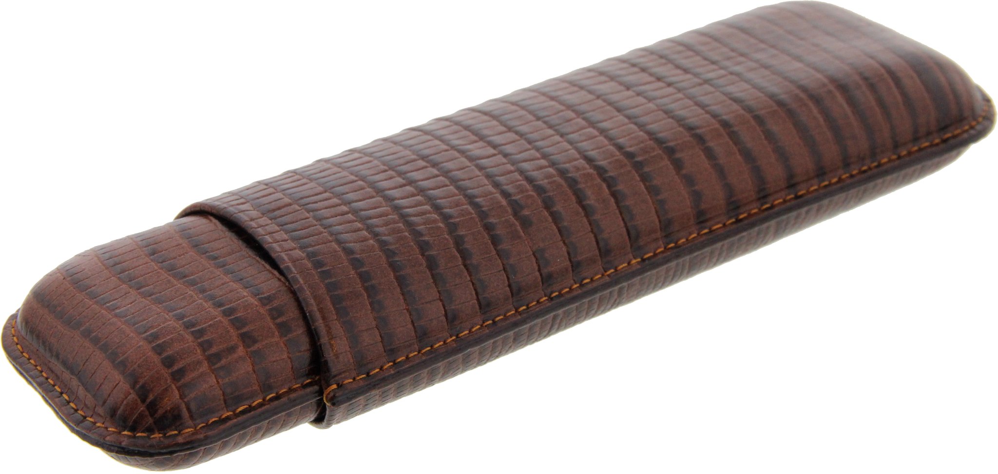 Martin Wess Premium Lederetui - Eidechse (Lizard) Brown 2er Corona (592) liegend