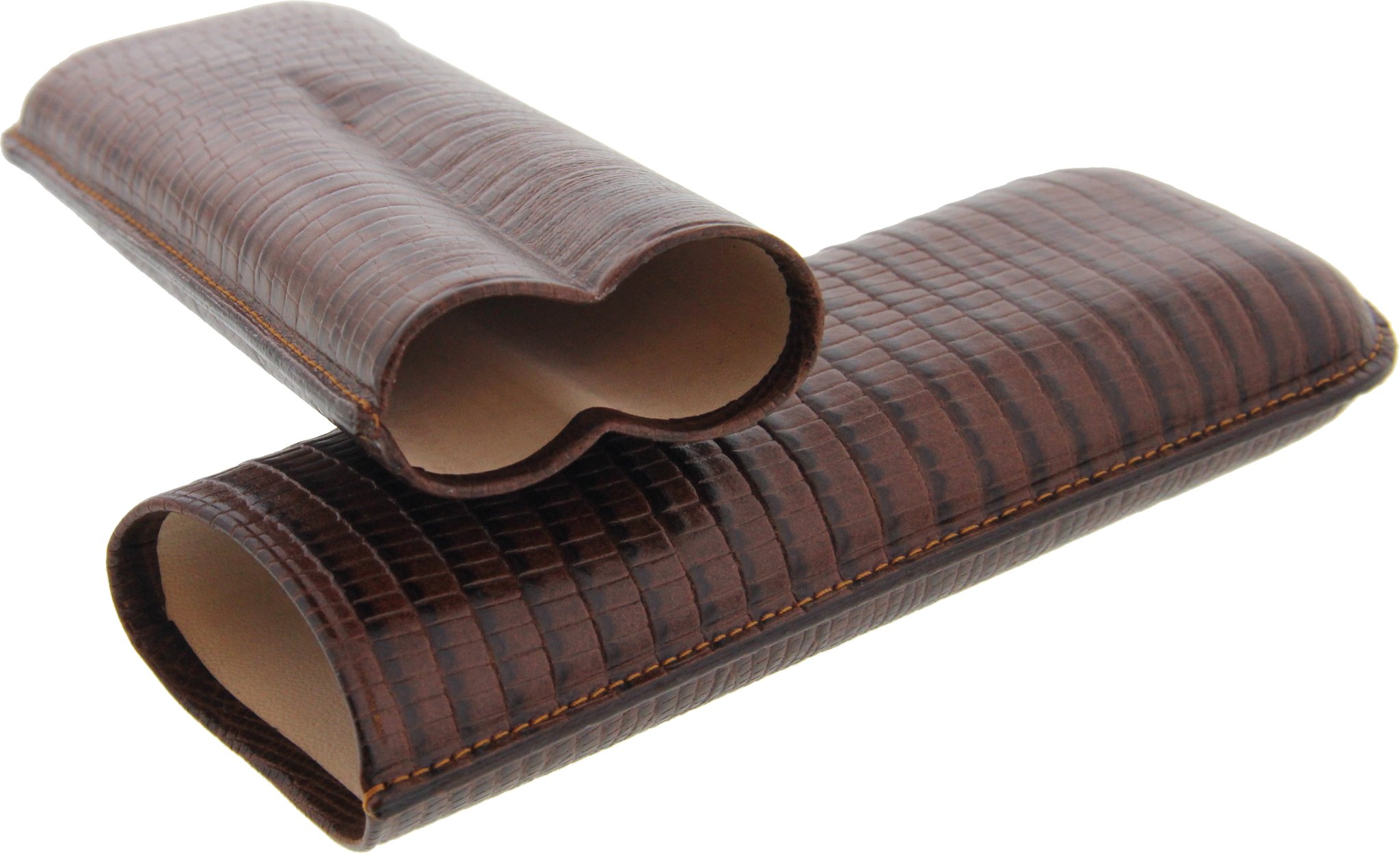 Martin Wess Premium Lederetui - Eidechse (Lizard) Brown 2er Corona (592) offen