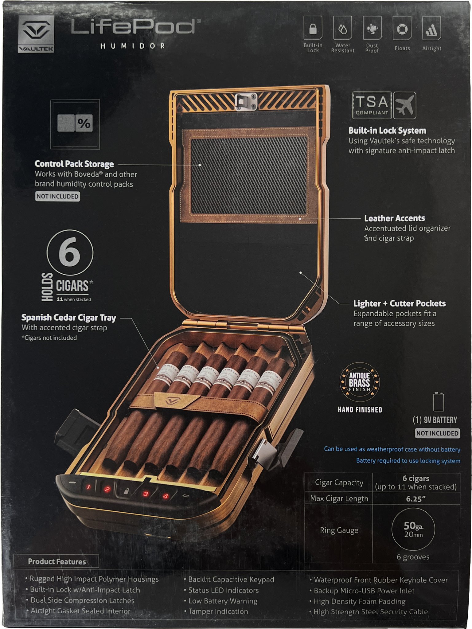 Vaultek Humidor Lifepod Reisehumidor (LH10-AB) bronze Detailbild 4