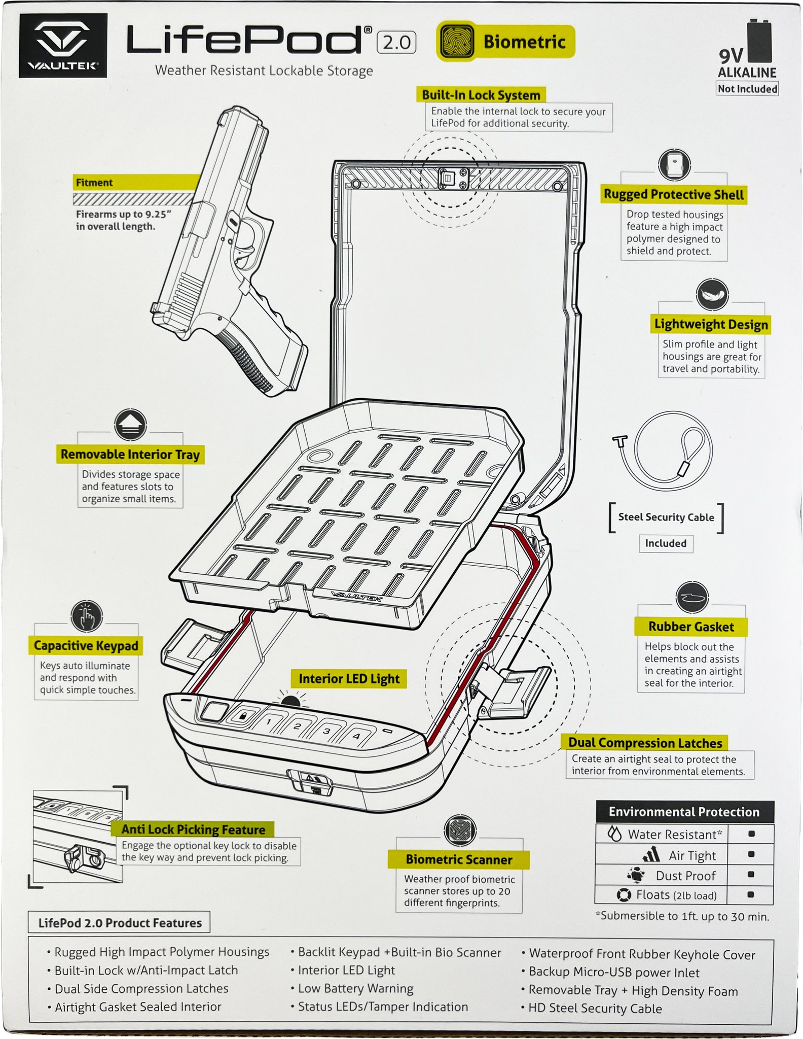 Vaultek Humidor Lifepod 2.0 (BLP20-BK) black Biometrisch KEIN Humidoreinsatz Detailbild 5
