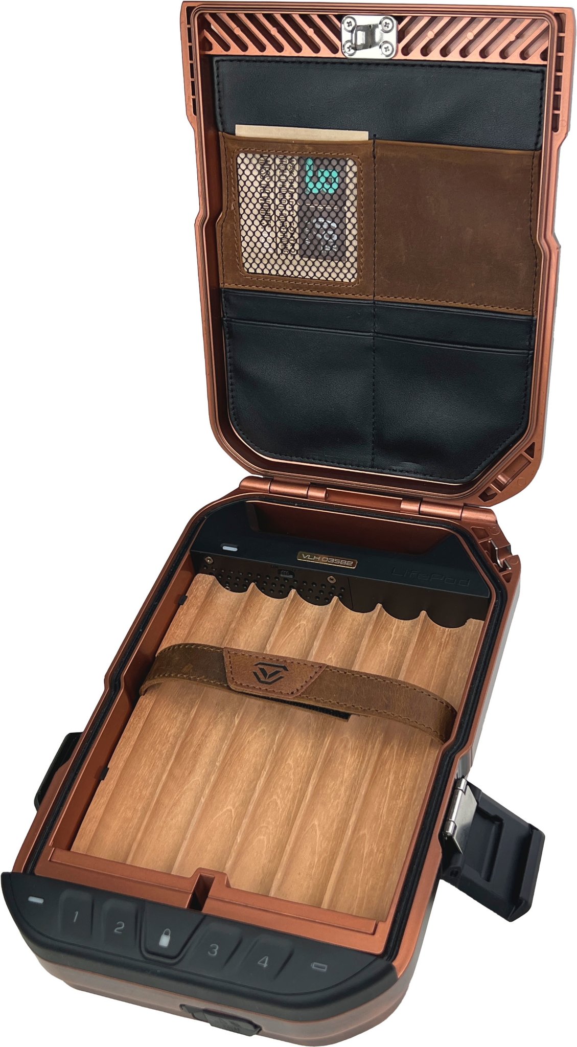 Vaultek Humidor Lifepod Reisehumidor (LH10-AB) bronze -Ausstellungsstück- offen