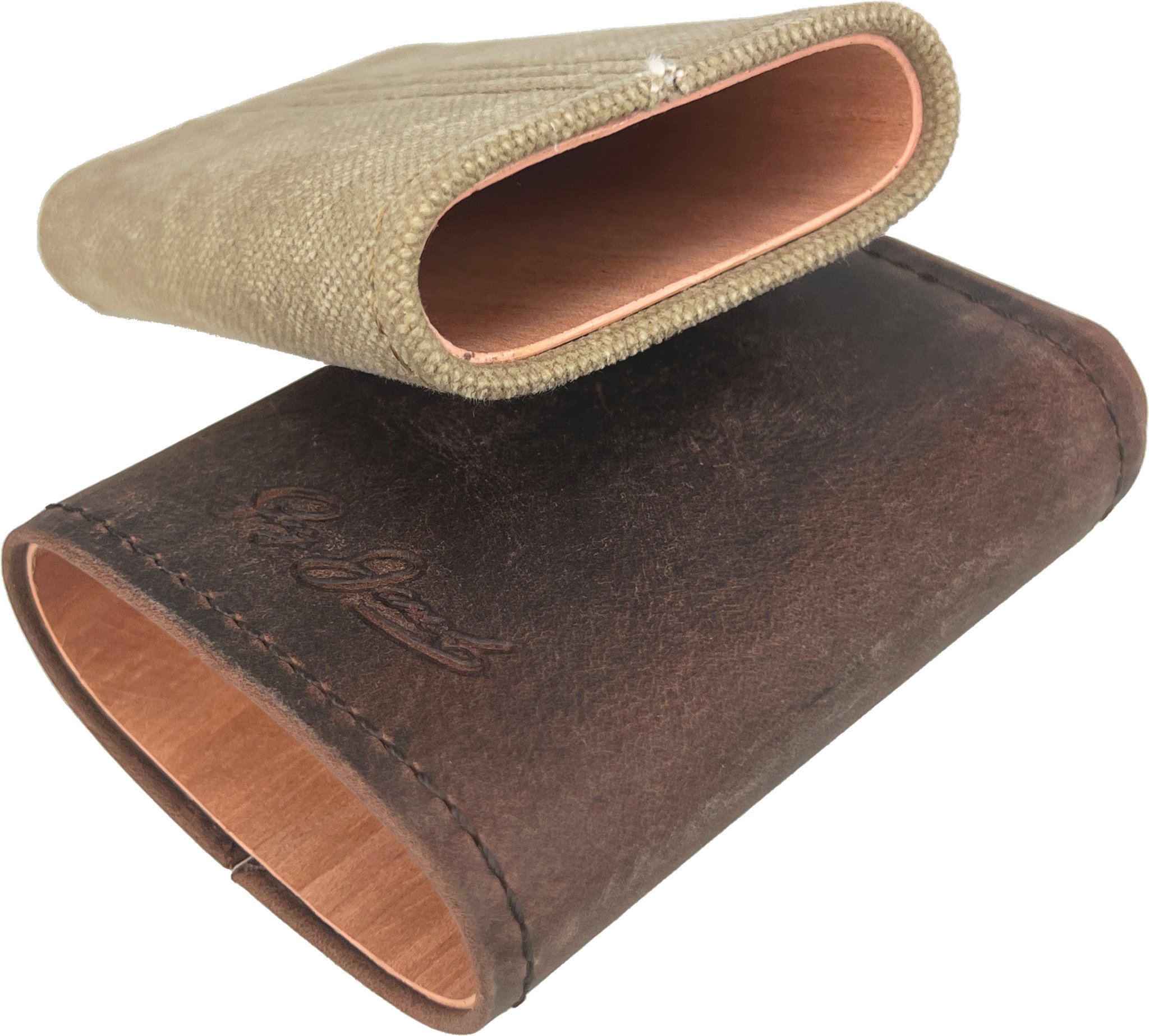 Guy Janot Zigarrenetui Büffelleder Canvas 4er Short Panatela mit Zedernholz (8215) offen