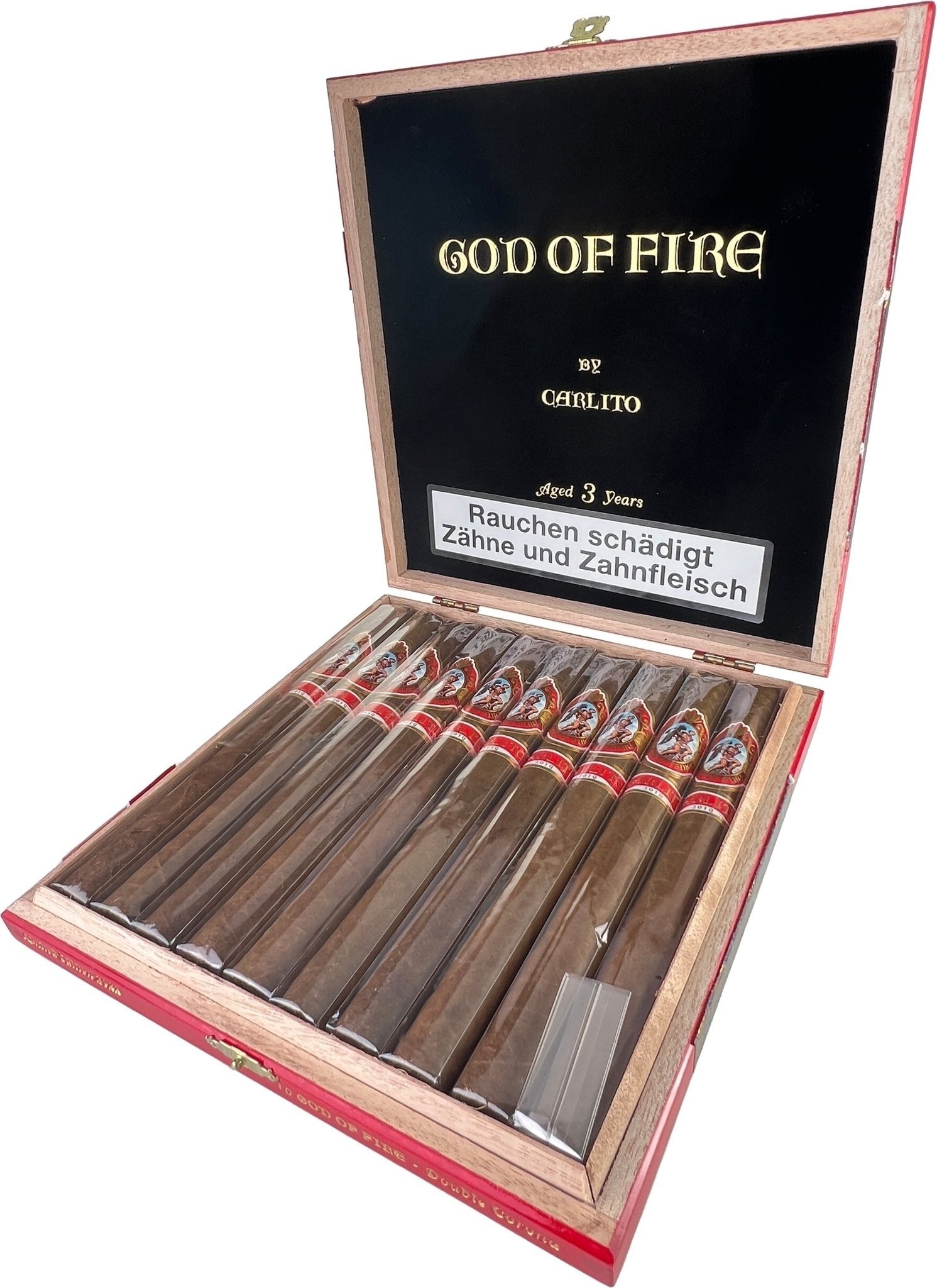 God of Fire by Arturo Fuente by Carlito Double Corona Kiste offen