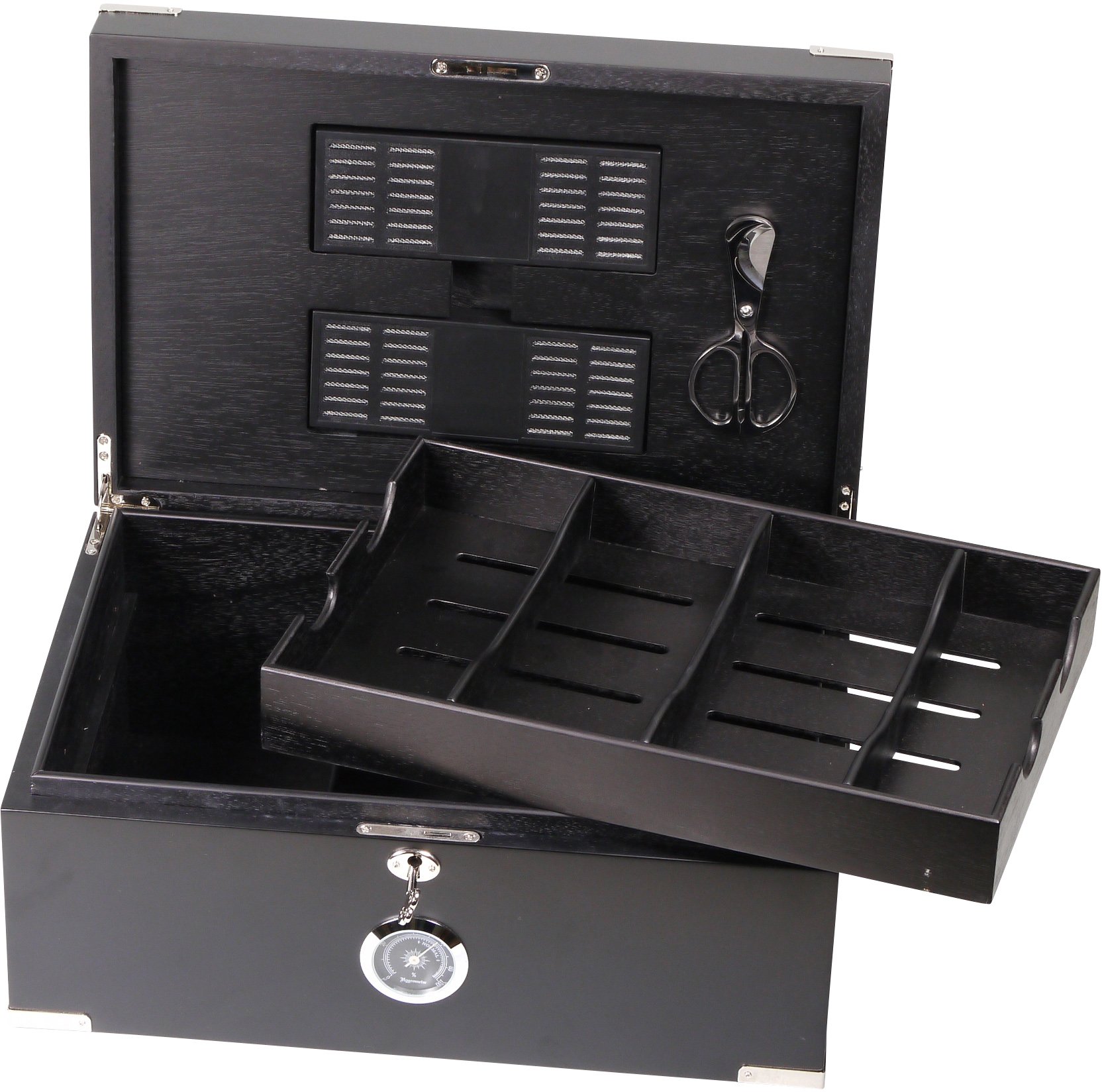 Classic Humidor schwarz matt (563161) offen Detailbild