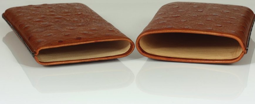 Martin Wess Premium Lederetui - Strauß (Austriche) Braun 5er Panatellas Strauß (503-13) offen