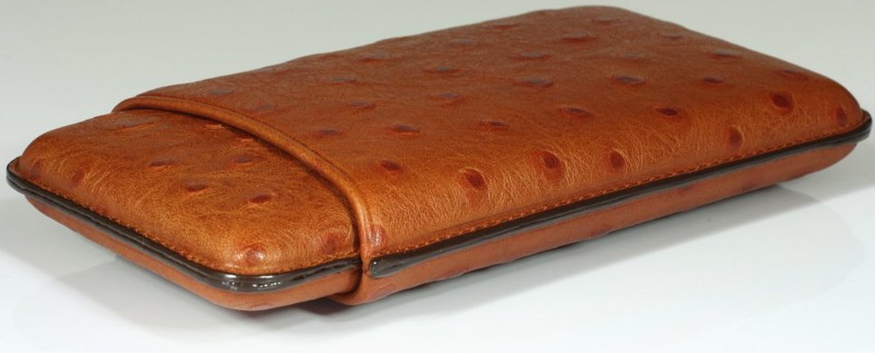 Martin Wess Premium Lederetui - Strauß (Austriche) Braun 5er Panatellas Strauß (503-13) offen lieg