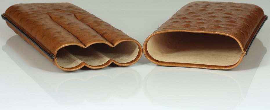 Martin Wess Premium Lederetui - Strauß (Austriche) Braun 3er Corona Strauß - groß (593) offen