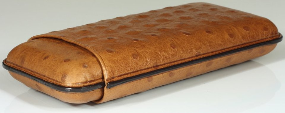 Martin Wess Premium Lederetui - Strauß (Austriche) Braun 3er Corona Strauß - groß (593) liegend