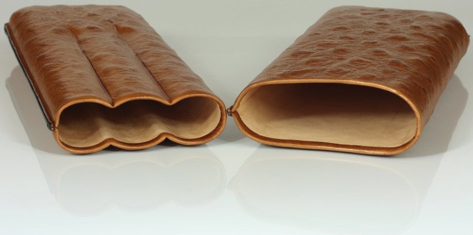 Martin Wess Premium Lederetui - Strauß (Austriche) Braun 3er Churchill Strauß (595) offen