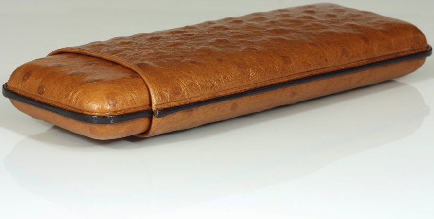 Martin Wess Premium Lederetui - Strauß (Austriche) Braun 3er Churchill Strauß (595) liegend