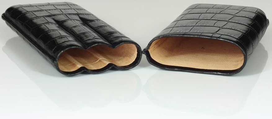 Martin Wess Premium Lederetui - Kroko black 2er Corona Kroko (592) offen