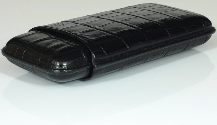 Martin Wess Premium Lederetui - Kroko black 2er Corona Kroko (592) liegend