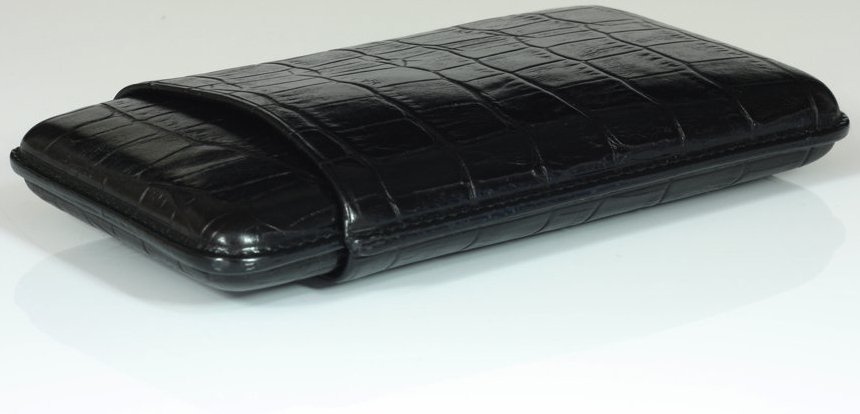 Martin Wess Premium Lederetui - Kroko black 5er Panatella Kroko (503-13) liegend