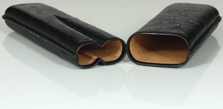 Martin Wess Premium Lederetui - Strauß (Austriche) Black 2er Corona Strauß (596) offen