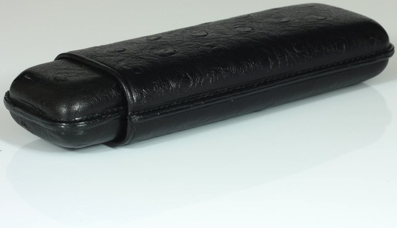 Martin Wess Premium Lederetui - Strauß (Austriche) Black 2er Corona Strauß (596) liegend