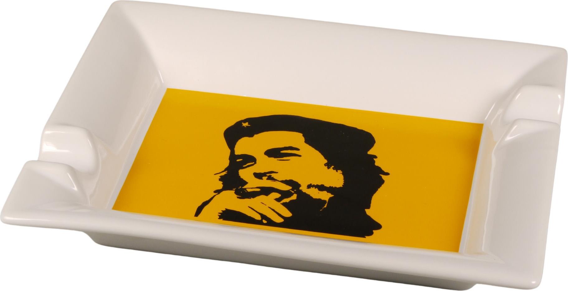 Classic Zigarrenascher Keramik "Che" gelb-weiß mit 2 Ablagen (53286)