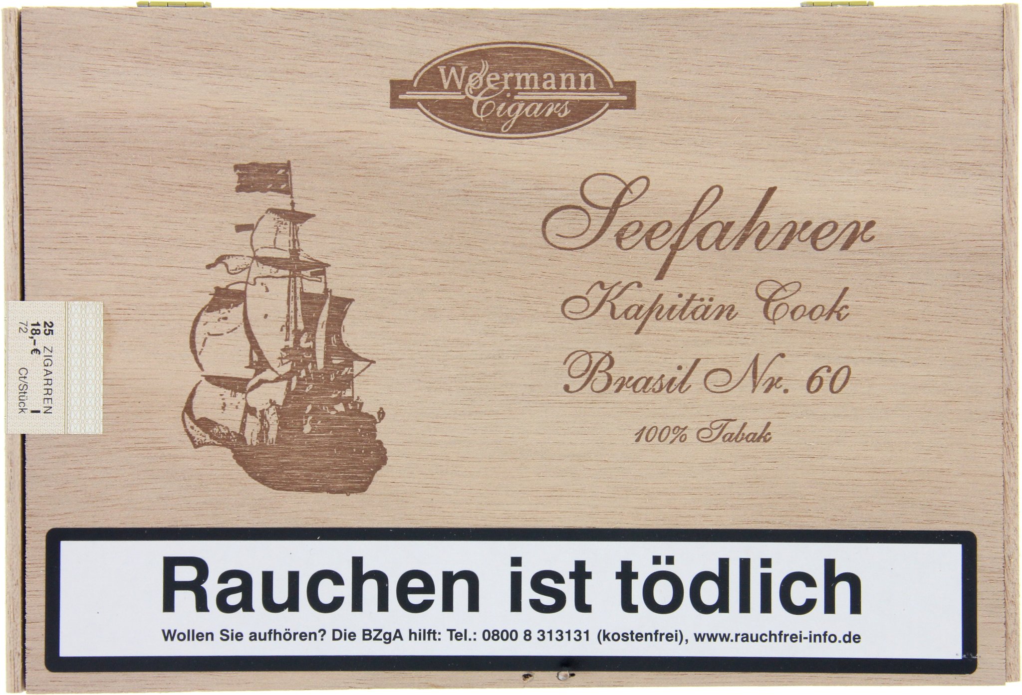Woermann Cigars Seefahrer Corona 100% Tabak Kaptän Cook Brasil No. 60