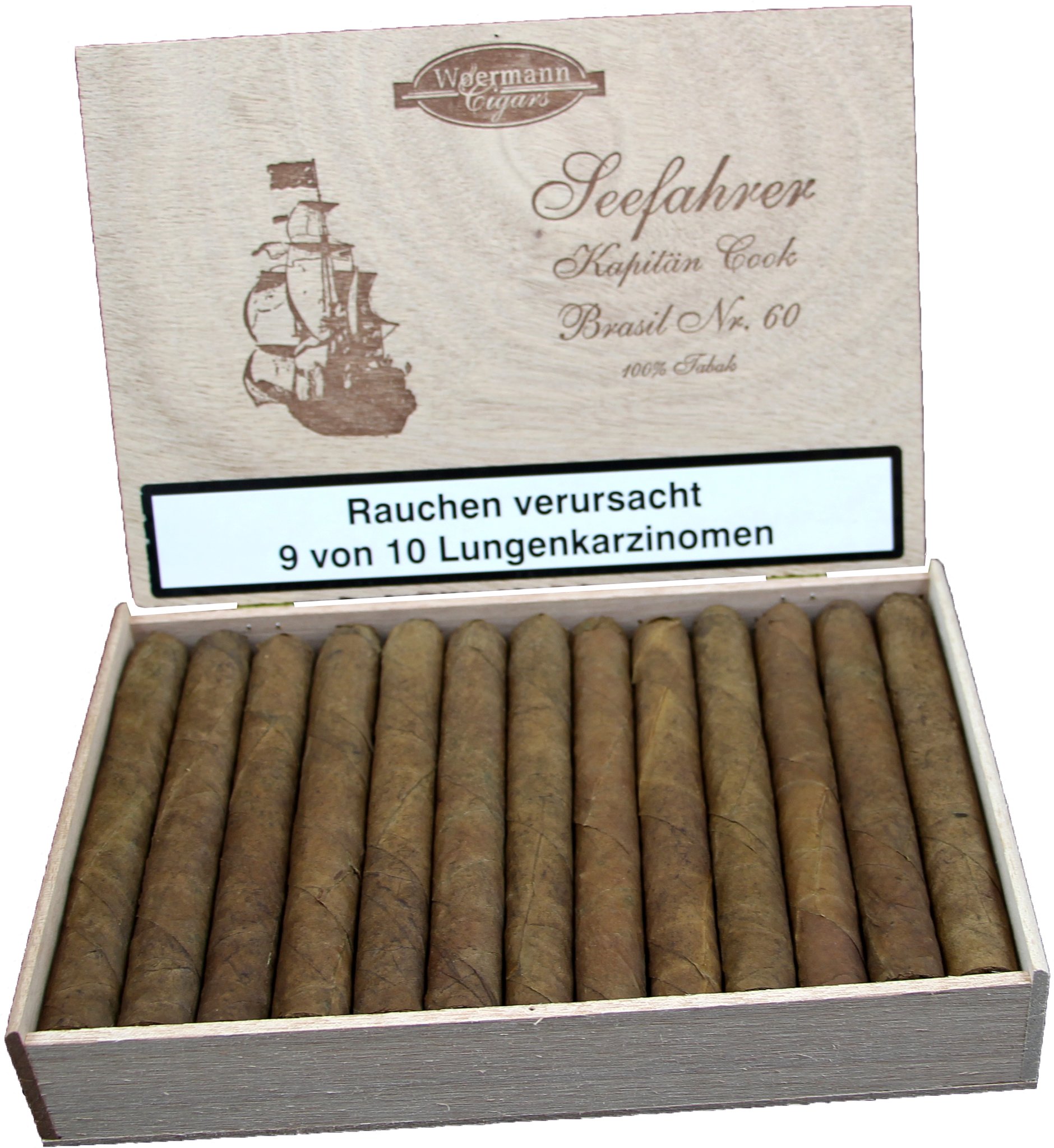 Woermann Cigars Seefahrer Corona 100% Tabak Kaptän Cook Brasil No. 60 offen