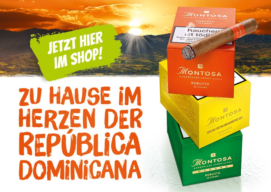 Montosa Claro (orang), Maduro (grün) und Amarillo (gelb) Zigarrenkisten 